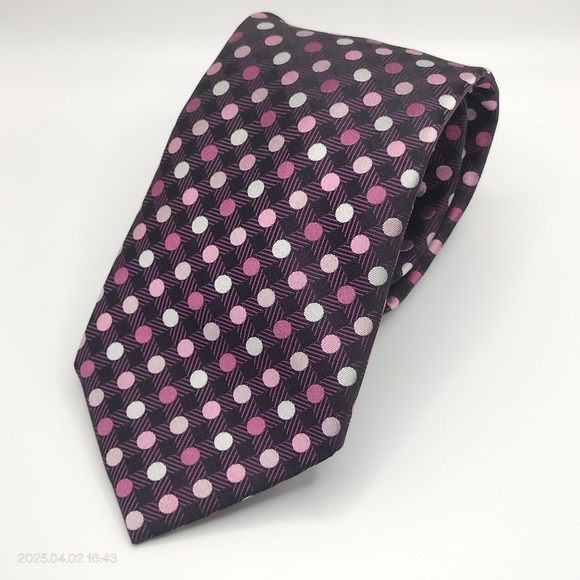 Sean John Tie Necktie Silk Purple Black and Pink Geometric Square Formal Tag - Picture 12 of 12